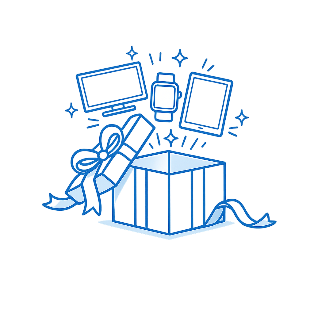 Caixa de presente com prêmios disponíveis